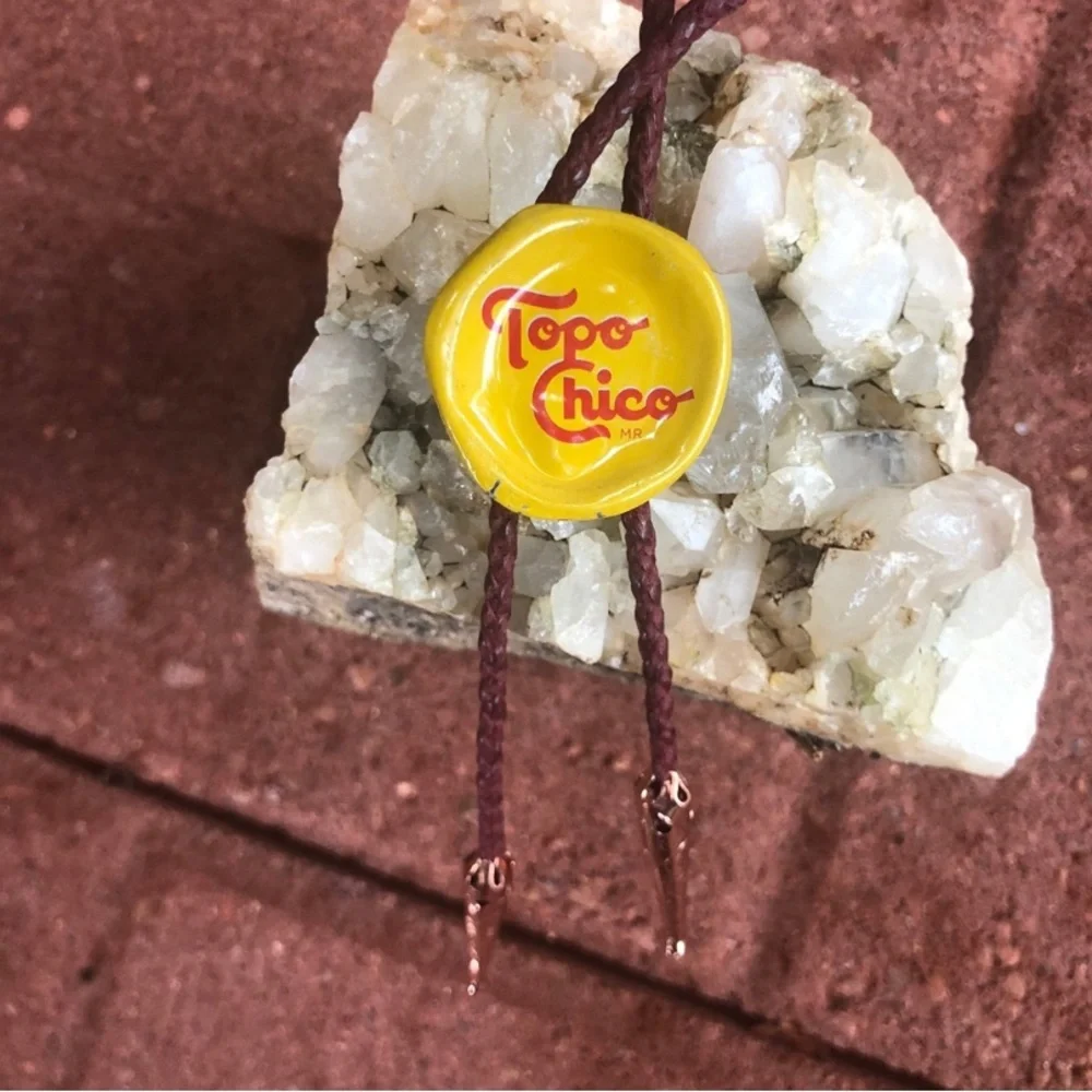 Topo Chico Bottle cap Bolo Tie Metal Tips maroon burgundy metal tips gift - Picture 2 of 4